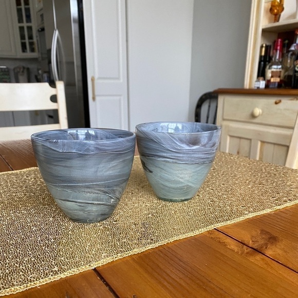 Eco Glass Recycled RARE Art Glass Bowl.  Made in Spain. White Clear/Black Swirl - Picture 4 of 4